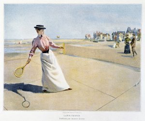 Parte do gramado - Tênis em uma praia (Normandia?) - doente por Albert Lynch de Albert Lynch