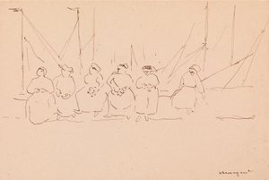 Seis mulheres num cais (caneta e tinta sobre papel) de Albert Marquet