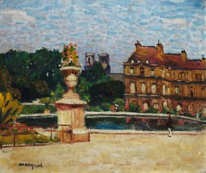 O lago no Luxemburgo; Le Bassin du Luxembourg, c.1904 (óleo sobre tela colocado a bordo) de Albert Marquet