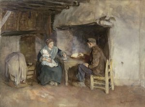 Refeição da tarde numa família de camponeses