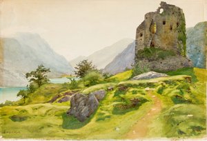 Paisagem montanhosa com ruína