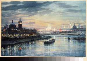 Iluminações a Moscou (Iluminação em Moscou). Desenho de Albert Nikolayevich Benois (1852-1936). Litografia colorida, arte russa do século XIX. Biblioteca Estatal Russa, Moscou. de Albert Nikolayevich Benois