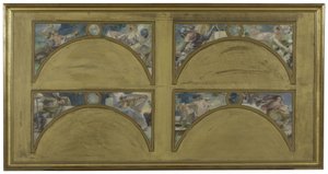Esboço para o Salon des Lettres na Câmara Municipal de Paris: as grandes obras literárias (La Chanson de Roland, Le Misanthrope, Eviradnus, Mimi Pinson, Le Cid, Phèdre, Pantagruel, La Cigale), cerca de 1890 (óleo sobre tinta preta sobre tela) de Albert Pierre Rene Maignan