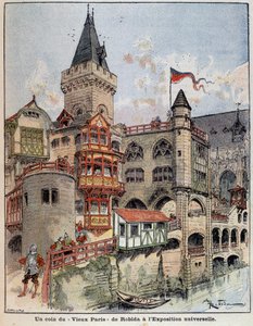 Um canto da "Velha Paris" de Robida, na Exposição Mundial. Capa "O Pequeno Francês ilustrado" de 26/05/1900. de Albert Robida