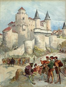 Um prisioneiro, François 1st (1494-1547) foi trancado numa torre do Alcazar, em Madrid (Espanha), até 1526. Ilustração de Albert Robida