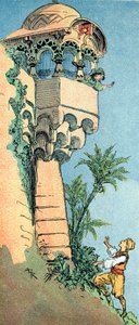Aladin encontra o seu palácio e a sua esposa Ilustração de Albert Robida (1848-1926) para o conto "Aladin e a maravilhosa lâmpada" em "les mille et une nuits" em "O Livro das Mil e Uma Noites ou" As Noites Árabes". de Albert Robida