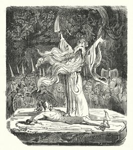 Druida a efetuar um sacrifício humano (gravura) de Albert Robida