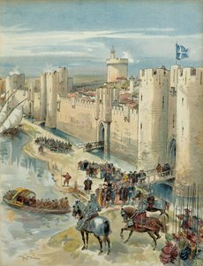 Oitava Guerra Italiana (1536-1538): entrevista de Aigues Mortes (ou treve de Aigues Mortes) a 14 de Julho de 1538, encontro entre François I (1494-1547), Rei de França e Carlos V (1500-1558), Rei de Espanha e Imperador do Sacro Império Romano Germânico. Il de Albert Robida