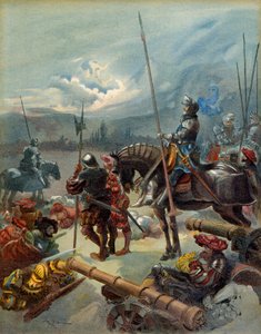 Quinta Guerra Italiana (1515-1516): a noite de Marignan (Itália), entre 13 e 14 de setembro de 1515. Ilustração de Albert Robida