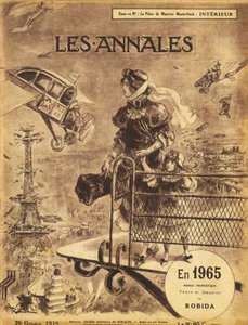 Primeira publicação do romance de antecipação profética "En 1965", de Albert Robida (1848-1926), em 1919, na revista "Annales Politiques et Litteraires" - Paris sofre um congestionamento de trânsito... no céu! Aviões auto-voadores (auto-voadores) e aviões- de Albert Robida