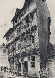Casa rue Saint Guillaume em Rennes - Velha França - Bretanha - textos, desenhos e litografias, de Albert Robida (1848-1926) final do século XIX sem data de Albert Robida