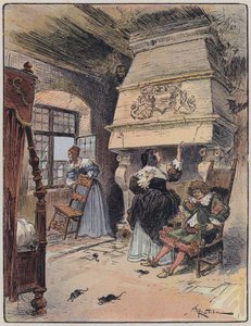 Ilustração para Le Capitaine Bellormeau por e ilustrada por A Robida (cor litho) de Albert Robida