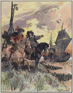Ilustração para Le Capitaine Bellormeau por e ilustrada por A Robida (cor litho) de Albert Robida