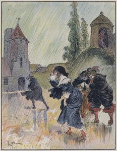 Ilustração para Le Capitaine Bellormeau por e ilustrada por A Robida (cor litho) de Albert Robida