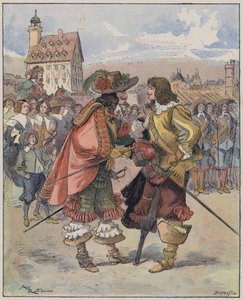 Ilustração para Le Capitaine Bellormeau por e ilustrada por A Robida (cor litho) de Albert Robida