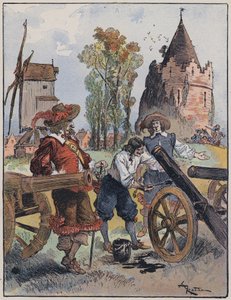 Ilustração para Le Capitaine Bellormeau por e ilustrada por A Robida (cor litho) de Albert Robida