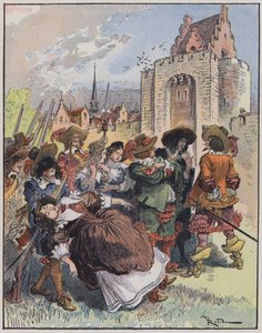 Ilustração para Le Capitaine Bellormeau por e ilustrada por A Robida (cor litho) de Albert Robida