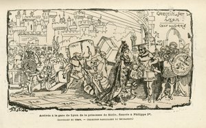 Ilustração de Albert Robida (1848-1926) em Histoire de France tintamarresque, ca. 1880 - Gare, Ancien regime, Sicília - Philippe I de Albert Robida