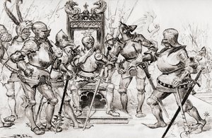 Le conseil des capitaines de Picrochole ou O conselho de capitães de Picrochole. de Albert Robida