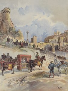 Marguerite de France vai visitar seu irmão, é recebido na Ponte de Toledo por Carlos V de Albert Robida