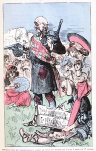 Philéas Fogg e Passepartout após a volta ao mundo em 3 anos 8 meses e 17 dias, paródia de Jules Verne, "Viagens muito extraordinárias de Saturnin Farandoul em 5 ou 6 partes do mundo e em todos os países conhecidos ou desconhecidos do Sr. Jules Verne" por de Albert Robida