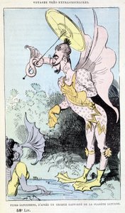 Tipos saturnianos de um esboço relatado do planeta Saturno (monstros pseudo-antropológicos grotescos), paródia de Júlio Verne, "Viagens muito extraordinárias de Saturnin Farandoul em 5 ou 6 partes do mundo e em todos os países conhecidos ou desconhecidos d de Albert Robida
