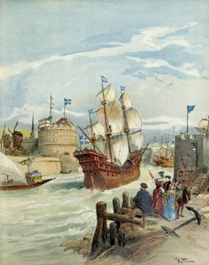 A frota francesa em Le Havre, que se tornou por decisão de François I de Albert Robida