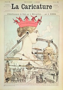 A melhoria para Paris pelo Metro, de &39;La Caricature&39;, 19 de junho de 1886 (cor lito) de Albert Robida