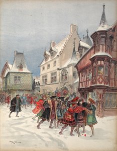 O rei feriu durante uma batalha simulada na casa de St. Pol em Romorantin, ilustração de "François Ier: Le Roi Chevalier", de George G. Toudouze, pub. 1909 de Albert Robida