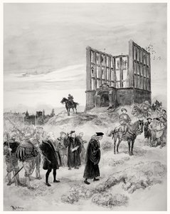 O superintendente Jacques de Semblancay (c.1445-1527) condenado à morte, subindo para o Montfaucon Gibbet, 1909 (wc no papel) de Albert Robida