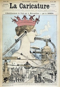 O embelezamento de Paris pelo metrô - por Robida, em "La Caricature" de 19/06/1886 de Albert Robida