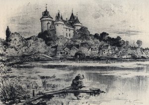 O castelo de Combourg em Ille-et-Vilaine - Velha França - Bretanha - textos, desenhos e litografias, de Albert Robida (1848-1926) finais do século XIX sem data de Albert Robida