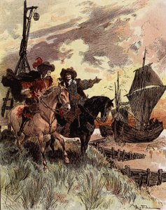 A timidez do capitão Bellormeau - “” Bellormeau inspecionou Fort Philippe ””. Personagem do livro de Albert Robida. Capa “” O Pequeno Francês ilustrado ”” ”de 16-12-1899. de Albert Robida
