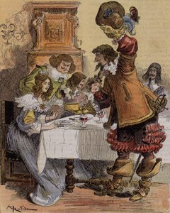 A timidez do Capitão Bellormeau - "Aqui está uma excelente sobremesa, diz o Capitão Hurtebise". Personagem do livro de Albert Robida. Capa "O Pequeno Francês ilustrado" de 03/03/1900. de Albert Robida