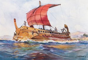 Navio-farol da época clássica grega, aguarela de Albert Sebille (1874-1953) de Albert Sébille