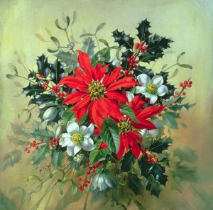 AB130 Um arranjo de Natal com azevinho, visco e outras flores de inverno