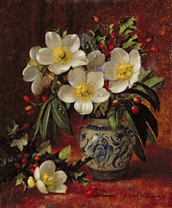 AB249 Ainda vida de rosas de Natal e azevinho de Albert Williams