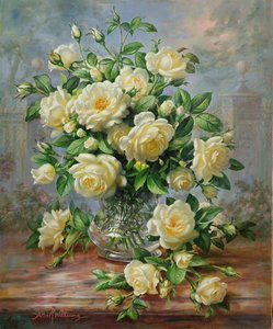 Princesa Diana Rosas em um vaso de vidro lapidado de Albert Williams