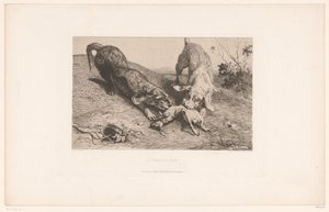 Dois dachshunds rasgam um coelho La curée d