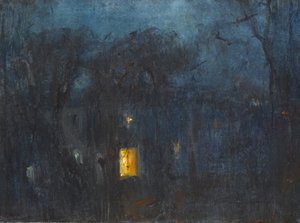 Casa à noite com uma única janela acesa