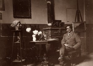 O escultor Mario Pelagatti em seu estúdio, Florença, 20/11/1920 (foto a p/b) de Alberto Fierli