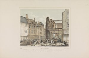 Vista da ruína causada pelo incêndio em Middelburg. no domingo, 28 de junho de 1857. (título no objeto) de Albertus Anthonius Nunnink