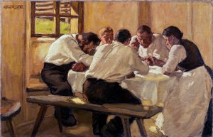Repas, la sopa (versão 2) (Almoço (A Sopa, Versão II) Pintura de Albin Egger Lienz (1868-1926), óleo sobre tela de Albin Egger Lienz