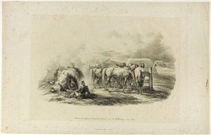 Bivouac dos Dragões da Guarda Italiana perto de Wittenberg no dia dez de junho de Albrecht Adam