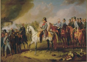 O marechal de campo Johann Joseph Wenzel Radetzky e o seu estado-maior antes de Milão ... (pintura sobre tela) de Albrecht Adam