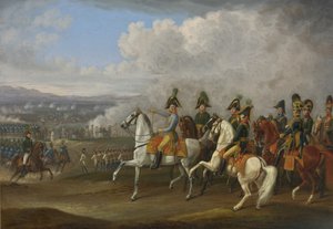O General von Bellegarde e os seus oficiais a observar uma batalha de Albrecht Adam