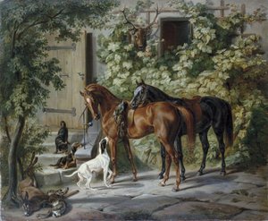 Cavalos no alpendre de Albrecht Adam