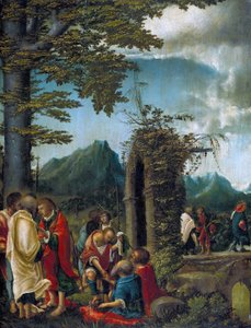 Alemão: Der Abschied der Apostel in waldiger Landschaft Comunhão dos Apóstolos / Apóstolos numa paisagem arborizada de Albrecht Altdorfer