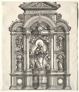 Grande altar com a Virgem, em uma fronteira com a SS. Christopher, George, Barbara, Catherine, 1520. de Albrecht Altdorfer