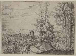 Paisagem com dois pinheiros de Albrecht Altdorfer